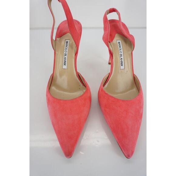 Manolo Blahnik Carolyne pink suede Sandals  New slingback pumps $645 - Picture 6 of 12
